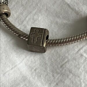Sterling Silver Cube Charm Bracelet Bead with Cross / Bible